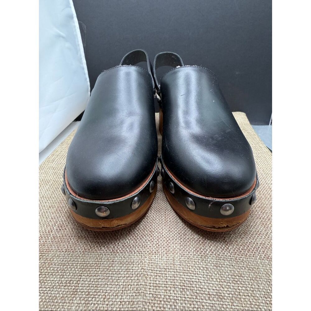Kelsi Dagger Black Leather Clogs with Brown Sole - Picture 5 of 11